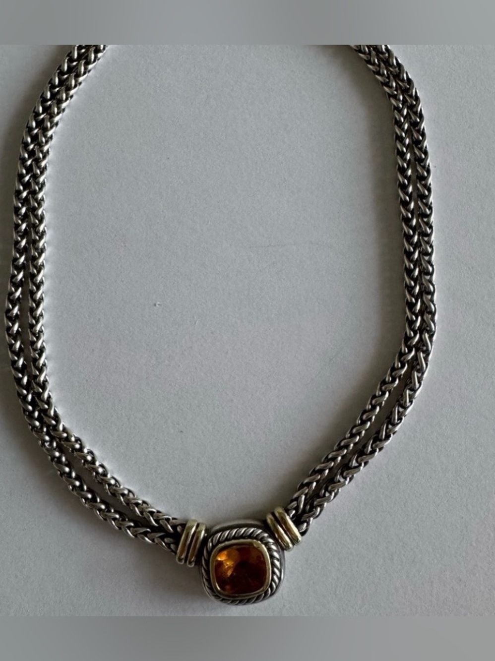 David Yurman sterling silver & 14K  gold Double-wheat citrine Necklace NWOT